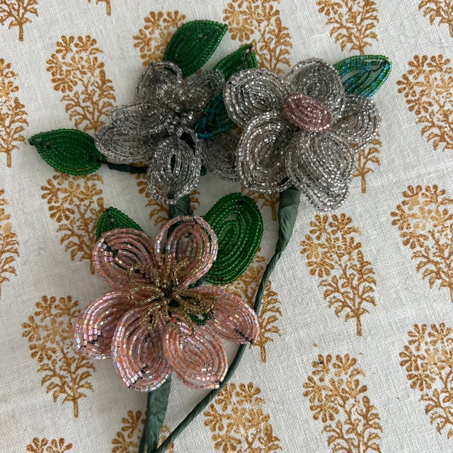 Silver Vintage French Hand Beaded Flowers For Sale - Image 8 of 9