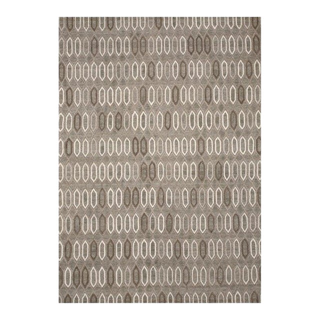 8x10 Gray Hand-Knotted Wool Ogee Lattice Pattern Modernist Design Carpet Rug For Sale