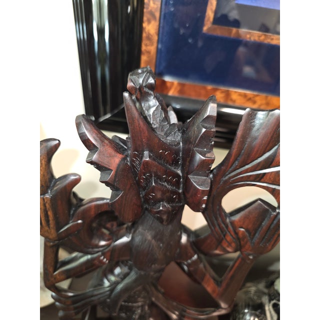 Mid 20th Century Art Deco Balinese Modernist Macassar Ebony Sarasvati Swan Rider Sculpture For Sale - Image 11 of 18