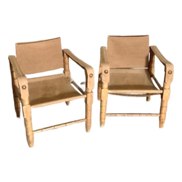 Mid Century Wood and Canvas Safari Chairs For Sale