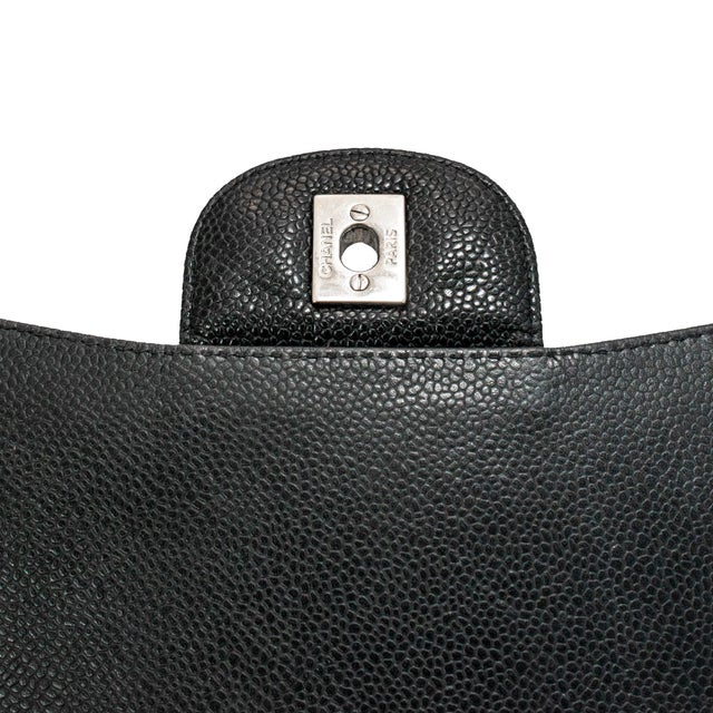 Black Chanel Jumbo Classic Single Flap 30cm Black Caviar Silver Hw For Sale - Image 8 of 12