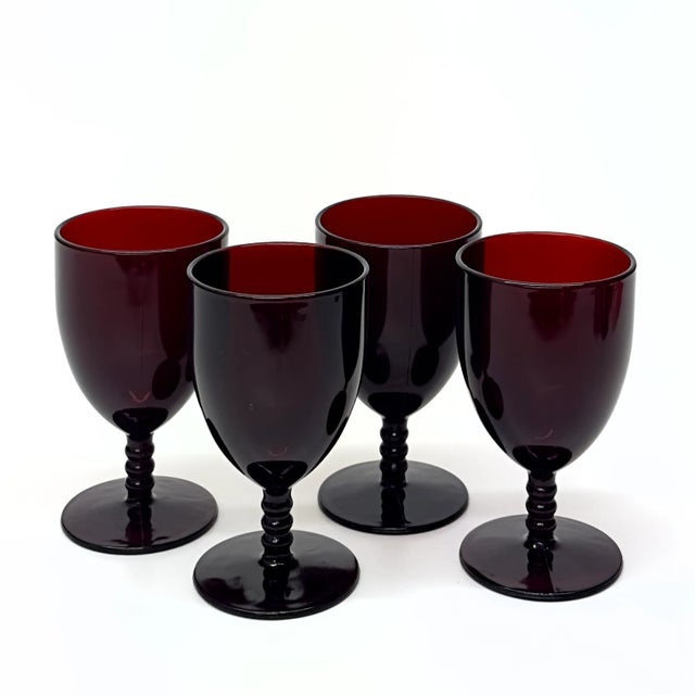 Anchor Hocking Cherry Red Spiral-Stemmed Water or Wine Goblets - Set of 4 For Sale - Image 4 of 4