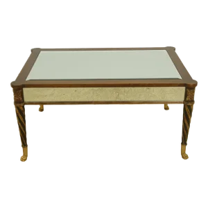 Neoclassical Etched Mirror Glass Coffee Table