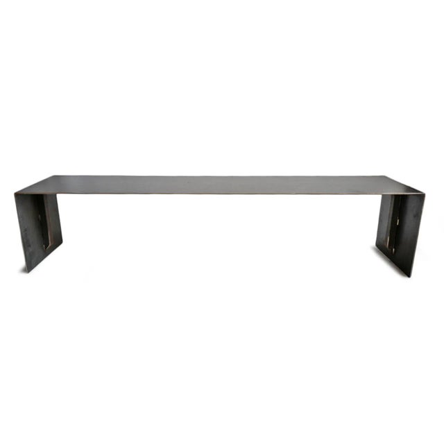 Industrial modern steel waterfall bench. Great for outdoor or indoor use. Finish will naturally age over time in exposed...