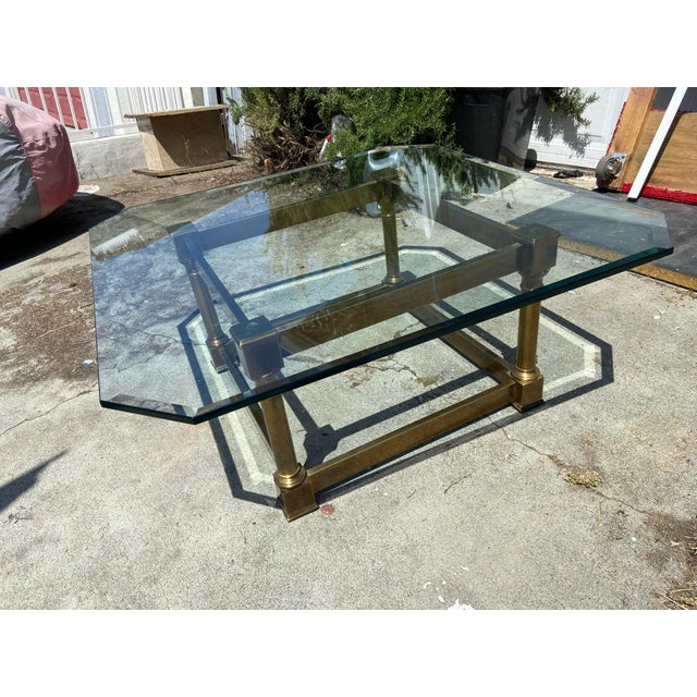 Vintage Mid Century Brass and Glass Coffee Table Attributed to Mastercraft Unmarked For Sale - Image 10 of 11