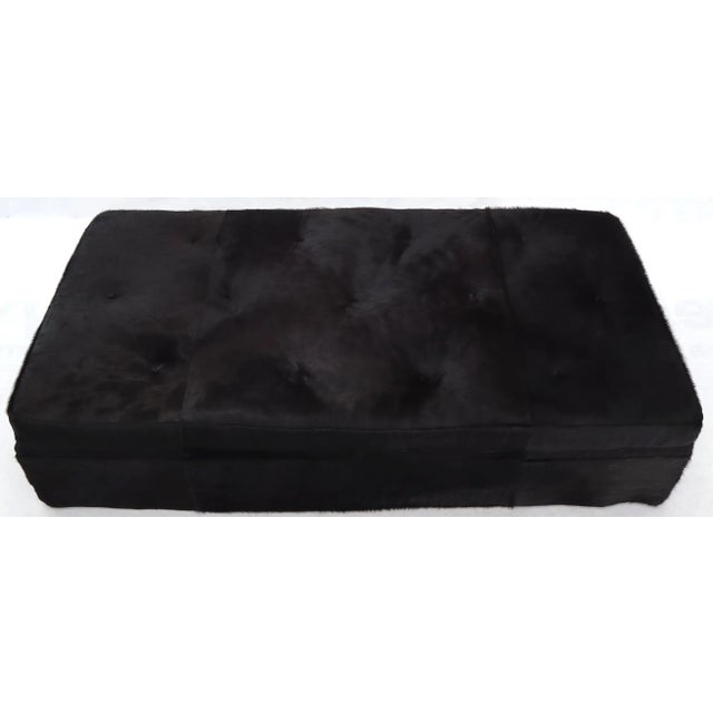 All Black Cowhide Fur Upholstery Custom Daybed Large Bench For Sale - Image 6 of 12