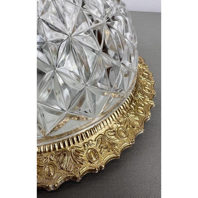 Metal Vintage French Brass and Crystal Ceiling Lamp For Sale - Image 7 of 12