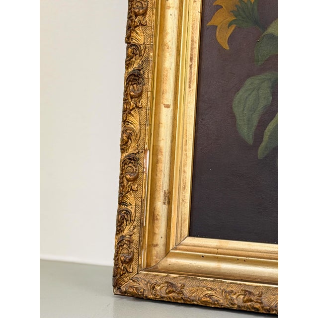 Early 20th Century Antique Victorian Sunflower Oil Painting, 19th Century Floral Still Life in Gilt Frame For Sale - Image 5 of 8