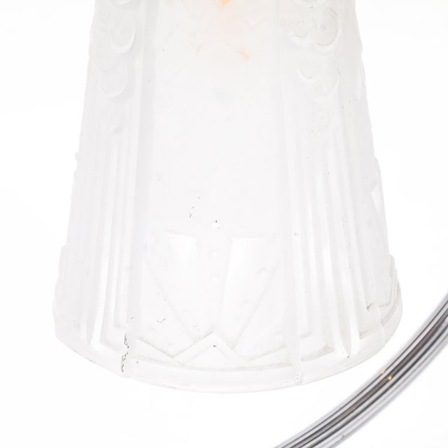 1930s Art Deco Chrome & Frosted Cubist Shade Open Form Table Lamp Signed Muller Freres For Sale - Image 9 of 15
