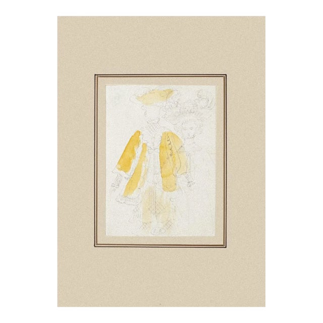 Theatrical Figure Mixed Media on Paper by Eugène Berman For Sale
