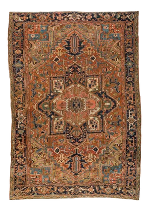 1920s Brown Rust Navy Blue Geometric Persian Heriz Rug