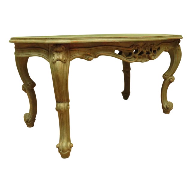 Vintage French Louis XV Style Patinated Painted Coffee Table, 1970s For Sale