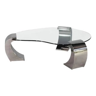 Vintage Modern Stainless Steel and Glass Coffee Table For Sale