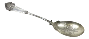 Classic American Victorian Hand Engraved Decorated Coin Silver Serving Spoon Mid 19th Century