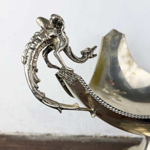 Metal Antique Italian Silver-Plated Centerpiece Bowl with Dragon Handles, 1930s For Sale - Image 7 of 15