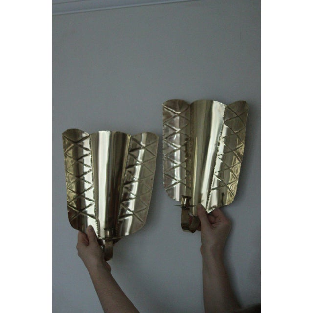 Mid-Century Swedish Brass Shield-Shaped Sconces, Set of 2 For Sale - Image 10 of 18