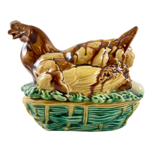 Saint Honore Les Bains Majolica French Hen on Basket Terrine