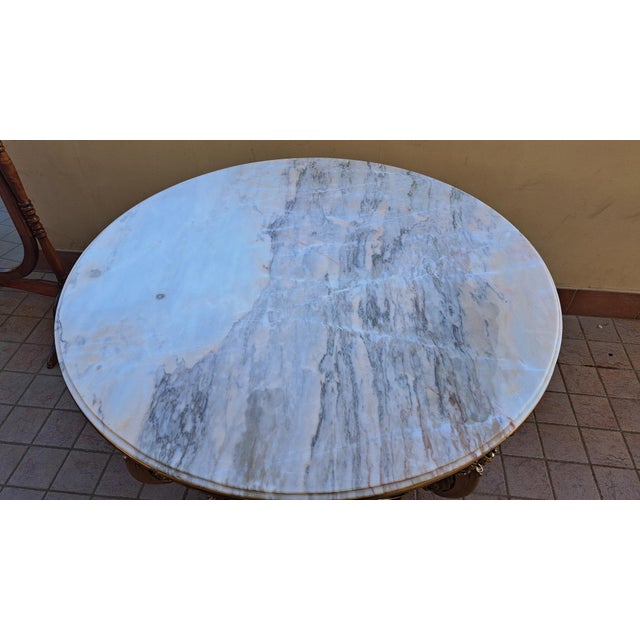Round Table with Pink Marble Top, 1970s For Sale - Image 6 of 7