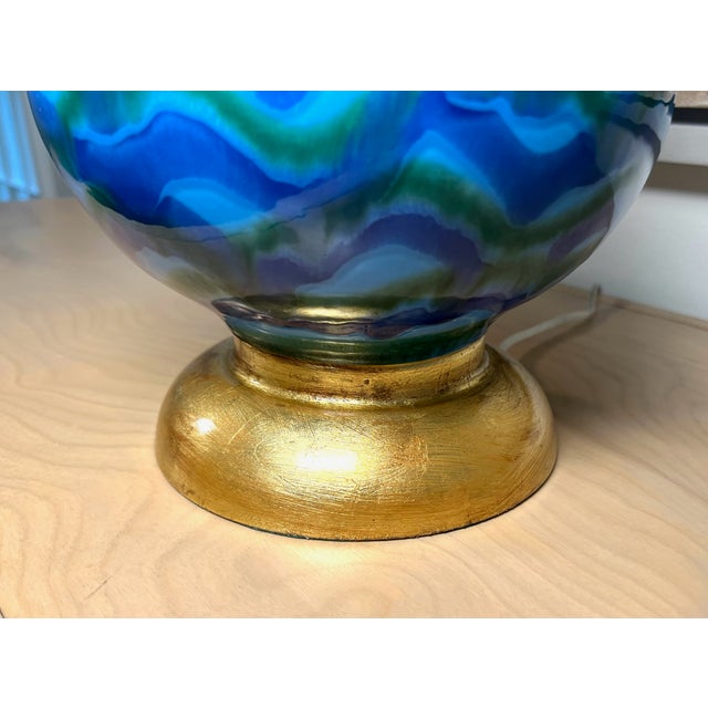 Vintage Blue Glazed Ceramic Table Lamps - A Pair For Sale - Image 4 of 12