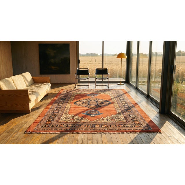 Textile 1880s Red Medallion Rustic Antique Persian Bijar Rug 7'10" X 12' Handknotted Wool Carpet For Sale - Image 7 of 7