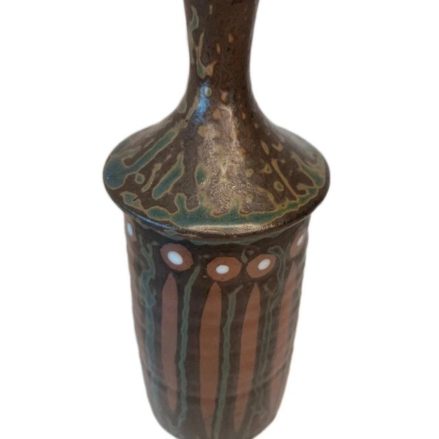 Vintage Fuyu Vase Brown Green Rust Genuine Stoneware Made in Japan For Sale - Image 4 of 9