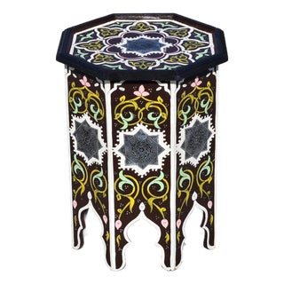 Maroon Moroccan Hand-Painted Accent Table For Sale