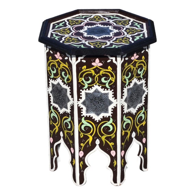 Maroon Moroccan Hand-Painted Accent Table For Sale