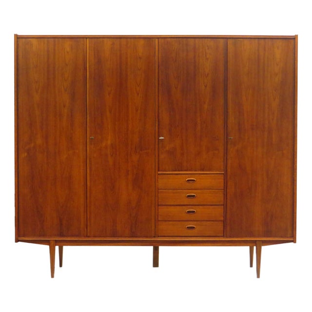 Vintage Scandinavian Four-Door Wardrobe in Teak, 1960s For Sale