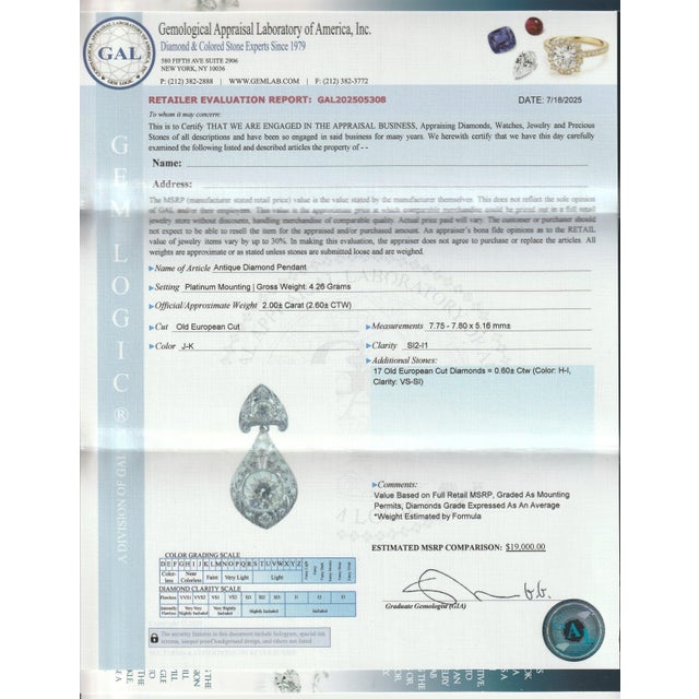 Antique Art Deco Platinum & Old European Cut Diamond Pendant for a Necklace For Sale - Image 15 of 15