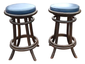 Pair Mid 20th Century Towne Manufacturing Ratttan Bar Stools