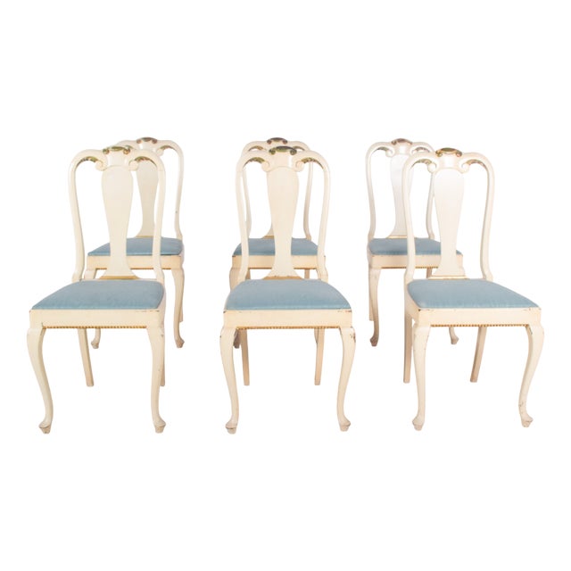 Portuguese White Painted Wood Chairs, 1890s, Set of 6 For Sale