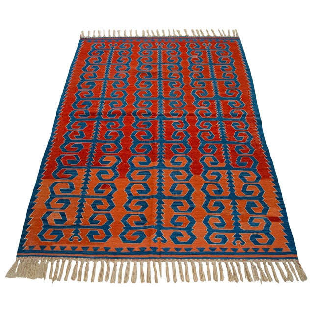 Vintage Hand-Woven Turkish Rug Super Fine Kilim Area Rug - 3'5" X 5'3" For Sale - Image 6 of 16