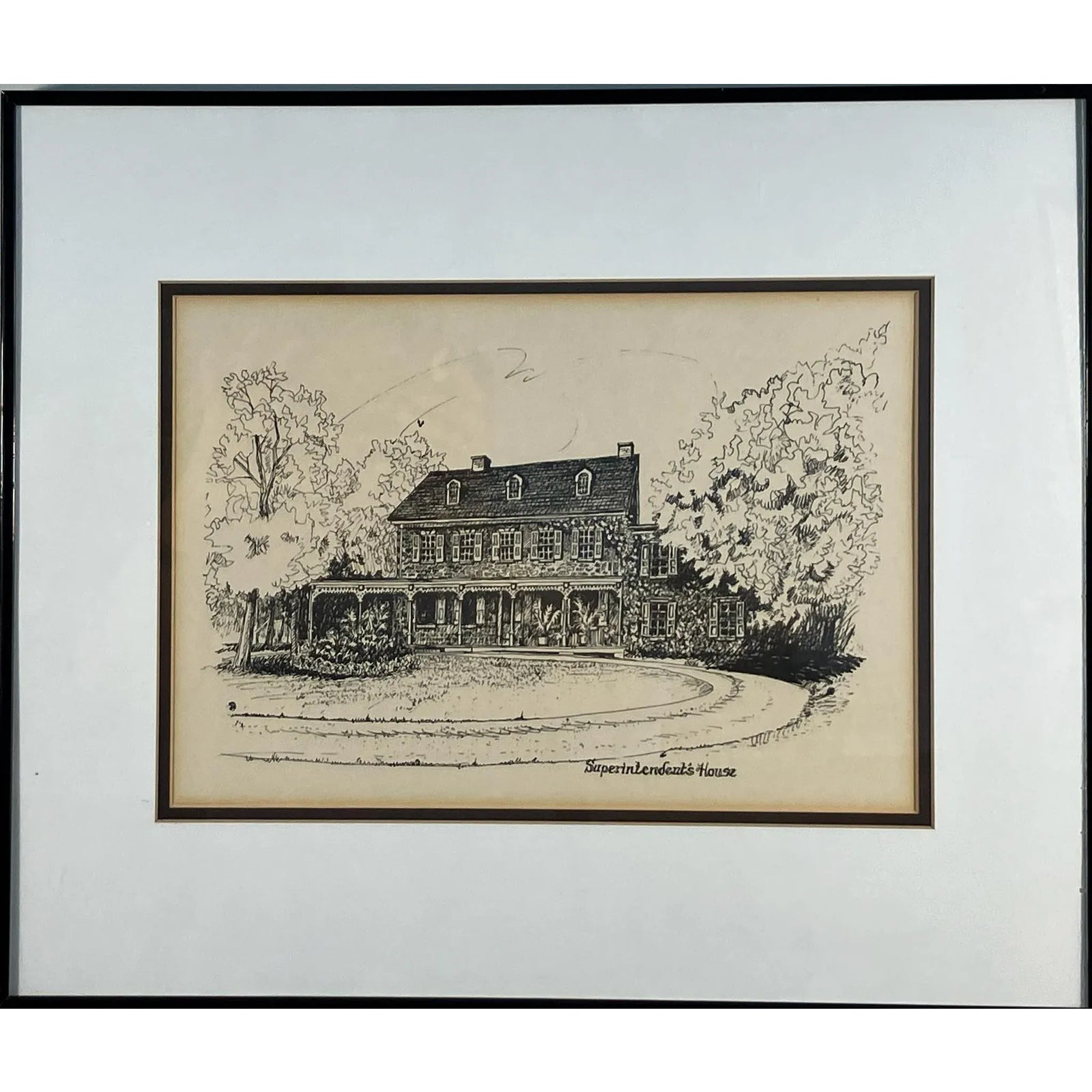 Vintage Architectural Drawing Superintendent’s House – Ink Rendering ...