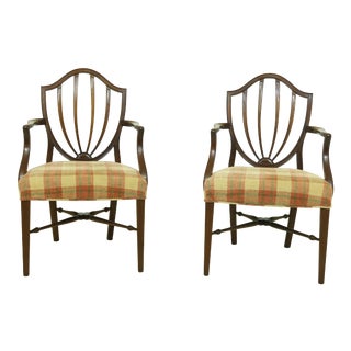 Pair Vintage C.1930s Shield Back Mahogany Armchairs For Sale