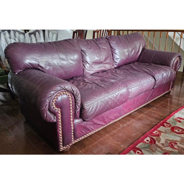 Late 20th Century Robinson & Robinson Classic Worn Top Grain Leather Three Seat Sofa For Sale In Washington DC - Image 6 of 9