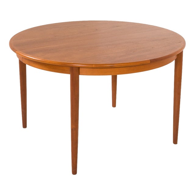 Danish Round Teak Expandable Table with 2 Leaves, 1960s For Sale