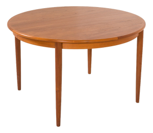 Danish Round Teak Expandable Table with 2 Leaves, 1960s