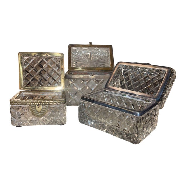 Glass Set of Three Baccarat Cut Crystal Jewelry Boxes, Late 19th Century. For Sale - Image 7 of 7