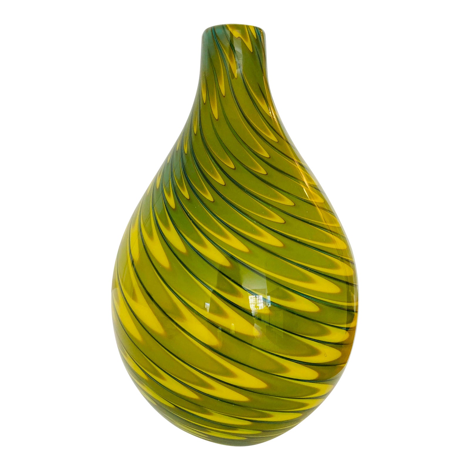 Crate & Barrel Green Swirl Glass Vase Chairish