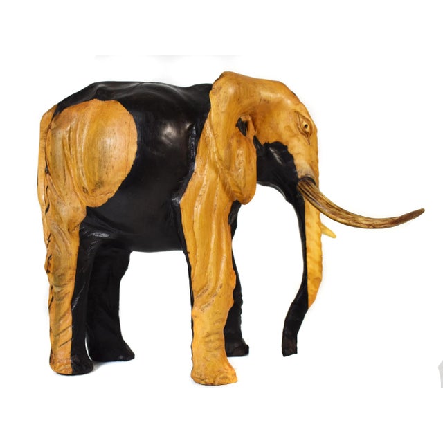Early 20th Century Solid African Ebony Wood Carved Elephant Safari Animal Figurine Model For Sale - Image 12 of 12