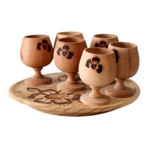 Vintage Folk Art Cups With Tray Set