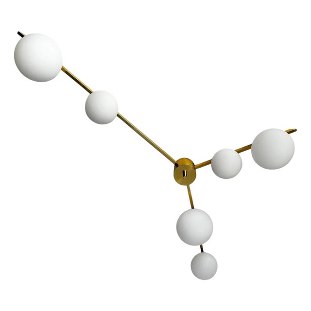 Doppio Trio Polished Brass Matte White Globe Flush Mount by Fabio LTD For Sale