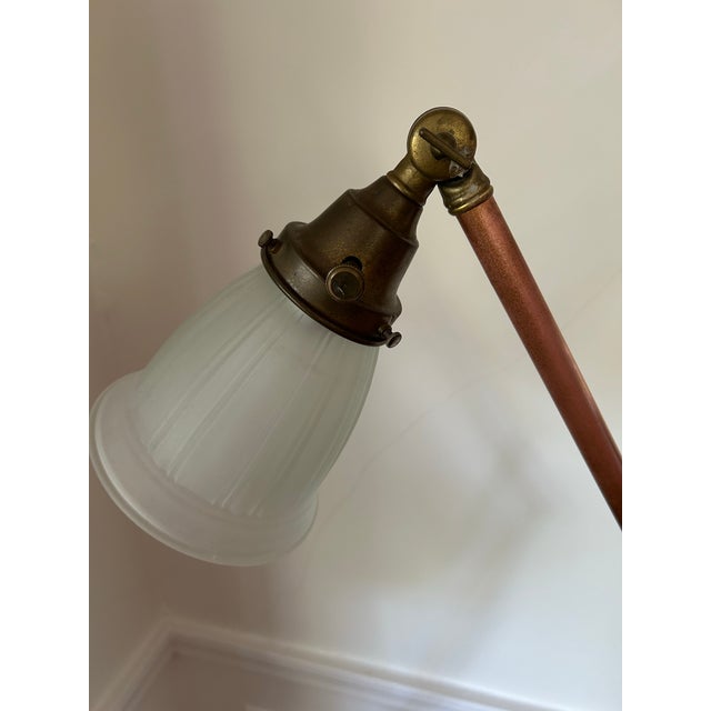 Rare Vintage Copper Floor Lamp With Brass Fittings and Glass Shade For Sale - Image 4 of 9