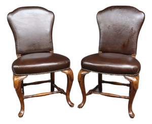 Pair of Theodore Alexander Leather Upholstered Cherry Side Chairs