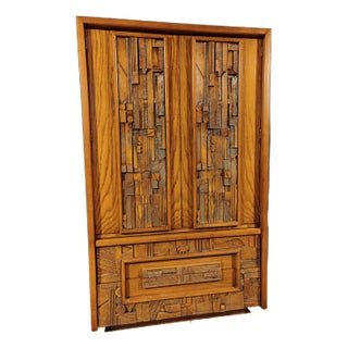 Bedroom Set $3990 Lane 'Pueblo' Brutalist Lowboy Armoire Nightstand Bed Headboard For Sale