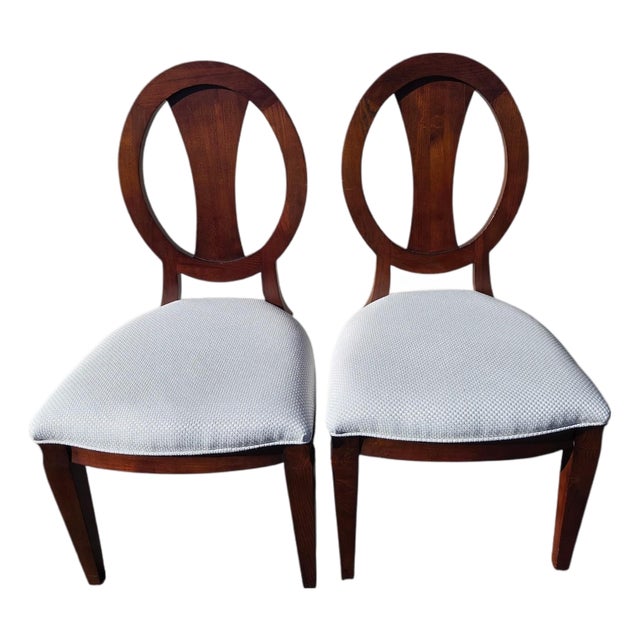 1990s Ethan Allen Horizons Dining Side Chair Pair Wood Oval Slat Back Accent Living Room For Sale