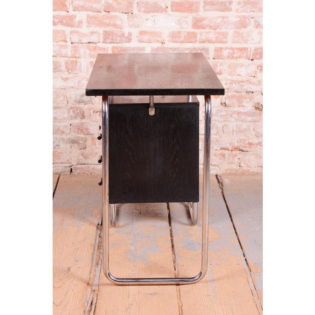 Bauhaus Bauhaus Writing Desk in Oak and Chromed Steel by Robert Slezák, Czech, 1930s For Sale - Image 3 of 16