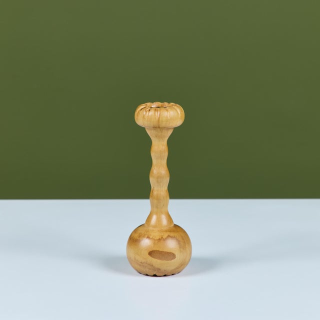 Beige Hand Turned Spalted Birch Candlestick Holder by Evan Segota For Sale - Image 8 of 13