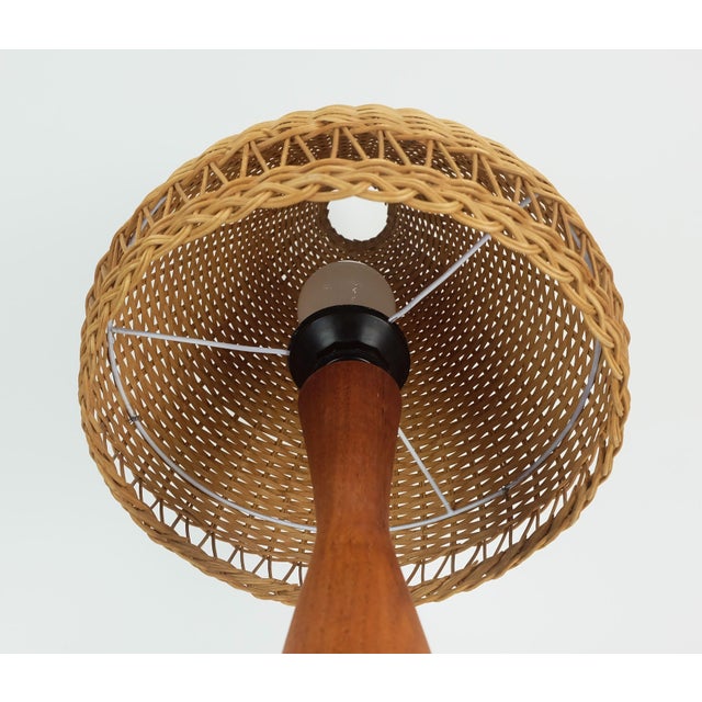 Danish Modern Table Lamp in Teak and Rattan, 1960s For Sale - Image 9 of 11