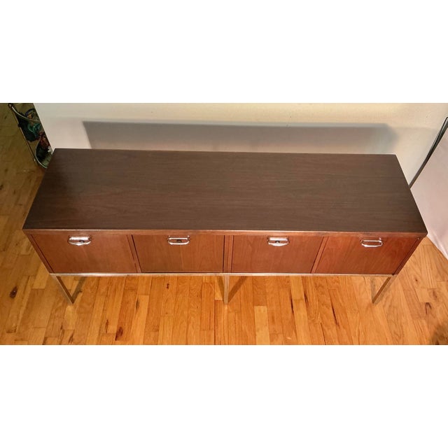 Florence Knoll Attributed Mid Century Walnut and Chrome Office Credenza For Sale In Greenville, SC - Image 6 of 12